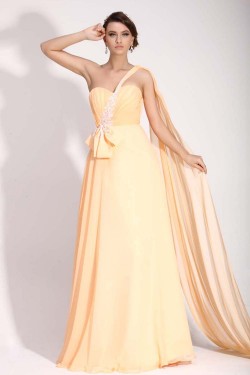 A-Line One-Shoulder Long Yellow Chiffon Prom Evening Formal Dresses ED011400