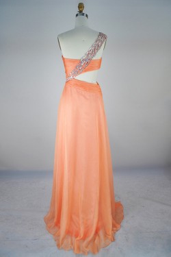 A-Line One-Shoulder Beaded Long Chiffon Prom Evening Formal Dresses ED011405