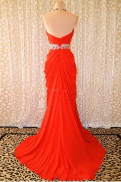 Sheath Sweetheart Beaded Long Chiffon Prom Evening Formal Dresses ED011411