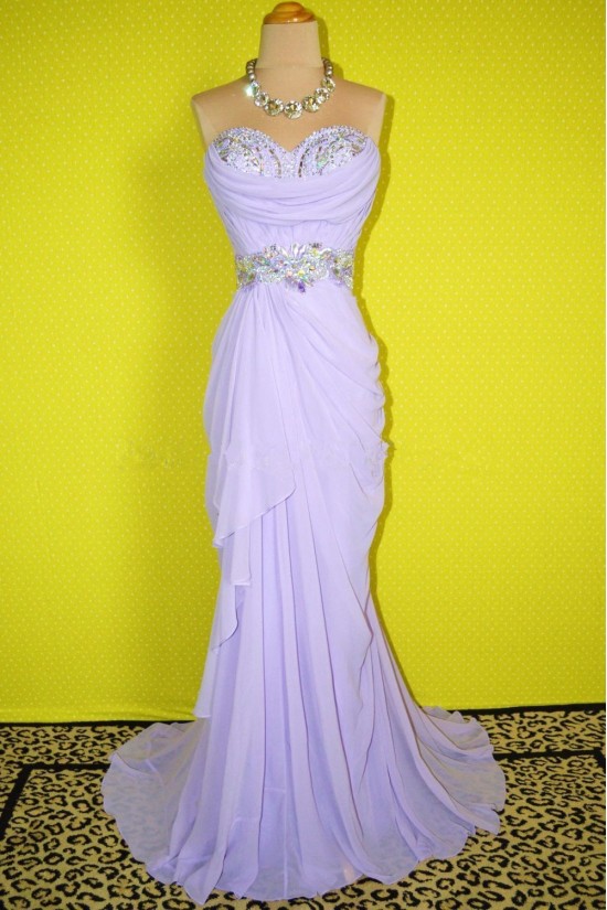 Sheath Sweetheart Beaded Long Chiffon Prom Evening Formal Dresses ED011411