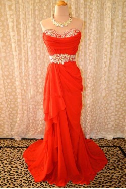 Sheath Sweetheart Beaded Long Chiffon Prom Evening Formal Dresses ED011411