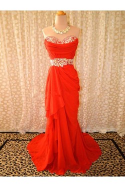 Sheath Sweetheart Beaded Long Chiffon Prom Evening Formal Dresses ED011411