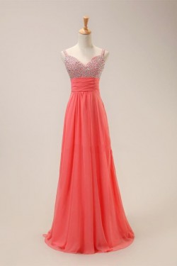 A-Line Beaded Long Chiffon Prom Evening Formal Dresses ED011412