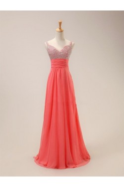 A-Line Beaded Long Chiffon Prom Evening Formal Dresses ED011412