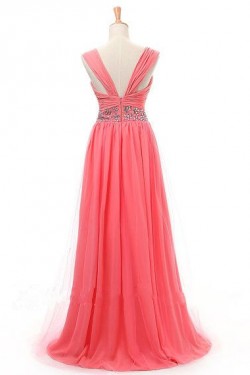 A-Line Beaded Straps Sleeveless Long Chiffon Prom Evening Formal Dresses ED011413