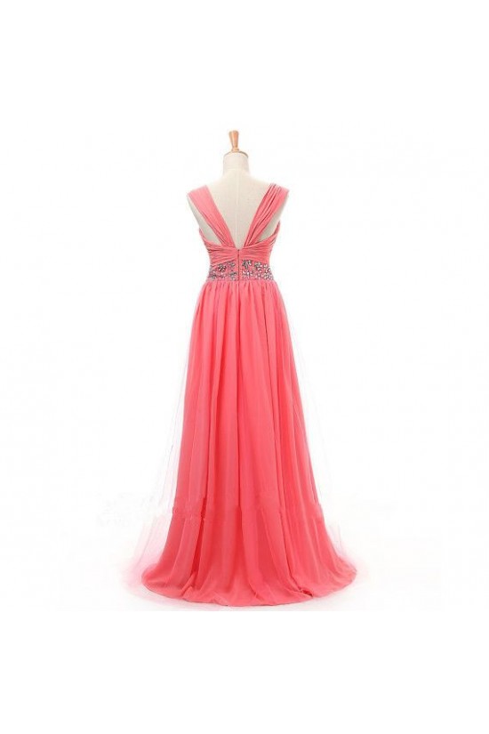 A-Line Beaded Straps Sleeveless Long Chiffon Prom Evening Formal Dresses ED011413
