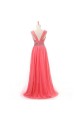 A-Line Beaded Straps Sleeveless Long Chiffon Prom Evening Formal Dresses ED011413