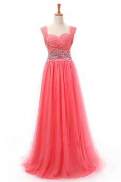 A-Line Beaded Straps Sleeveless Long Chiffon Prom Evening Formal Dresses ED011413