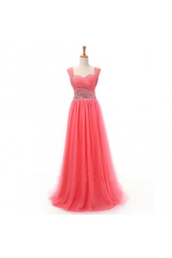 A-Line Beaded Straps Sleeveless Long Chiffon Prom Evening Formal Dresses ED011413