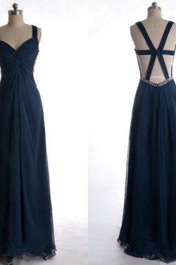 A-Line Straps Sleeveless Long Chiffon Prom Evening Formal Dresses ED011415