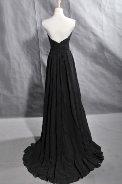 A-Line Sweetheart Beaded Long Black Chiffon Prom Evening Formal Dresses ED011418
