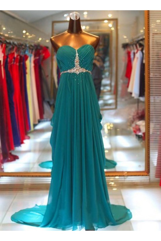 Sheath/Column Sweetheart Beaded Long White Chiffon Prom Evening Formal Dresses ED011420