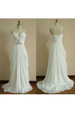 Sheath/Column Sweetheart Beaded Long White Chiffon Prom Evening Formal Dresses ED011420