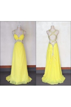 A-Line Sweetheart Long Yellow Chiffon Prom Evening Formal Dresses ED011422