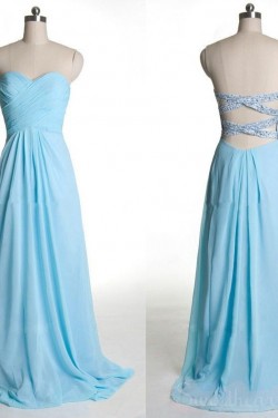 A-Line Sweetheart Beaded Long Blue Chiffon Prom Evening Formal Dresses ED011425