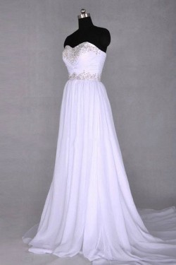 A-Line Sweetheart Beaded Long White Chiffon Prom Evening Formal Dresses ED011426