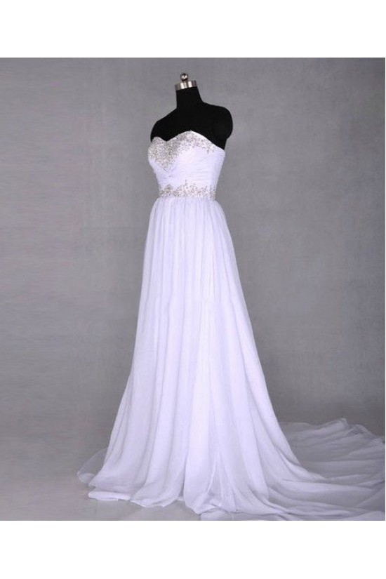 A-Line Sweetheart Beaded Long White Chiffon Prom Evening Formal Dresses ED011426