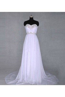 A-Line Sweetheart Beaded Long White Chiffon Prom Evening Formal Dresses ED011426