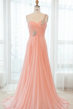 A-Line One-Shoulder Beaded Long Chiffon Prom Evening Formal Dresses ED011427