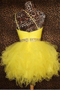 Short/Mini One-Shoulder Beaded Yellow Tulle Prom Evening Cocktail Dresses ED011432