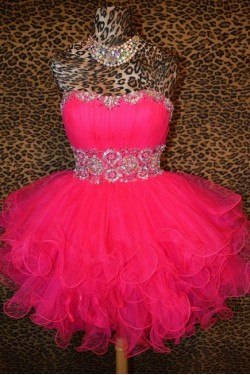 Short/Mini Strapless Beaded Tulle Prom Evening Cocktail Dresses ED011433