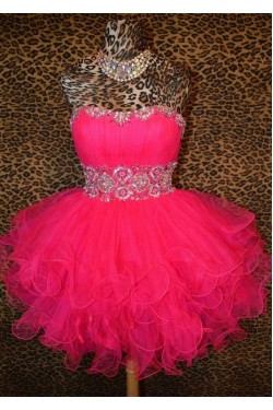 Short/Mini Strapless Beaded Tulle Prom Evening Cocktail Dresses ED011433