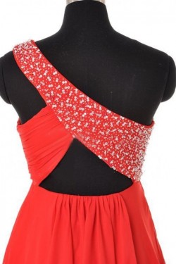 A-Line One-Shoulder Beaded Short Chiffon Prom Evening Cocktail Dresses ED011434