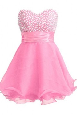 A-Line Sweetheart Beaded Short Pink Prom Evening Cocktail Dresses ED011435