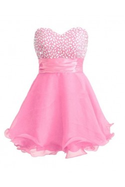 A-Line Sweetheart Beaded Short Pink Prom Evening Cocktail Dresses ED011435