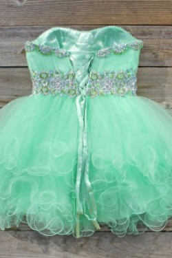 Short/Mini Strapless Beaded Tulle Prom Evening Cocktail Dresses ED011436