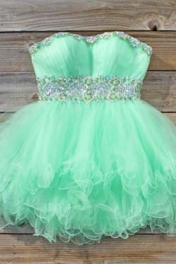 Short/Mini Strapless Beaded Tulle Prom Evening Cocktail Dresses ED011436
