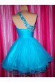 A-Line One-Shoulder Beaded Blue Prom Evening Cocktail Dresses ED011437