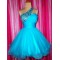 A-Line One-Shoulder Beaded Blue Prom Evening Cocktail Dresses ED011437