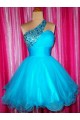 A-Line One-Shoulder Beaded Blue Prom Evening Cocktail Dresses ED011437