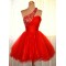 A-Line One-Shoulder Beaded Red Prom Evening Cocktail Dresses ED011441