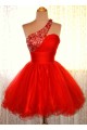 A-Line One-Shoulder Beaded Red Prom Evening Cocktail Dresses ED011441