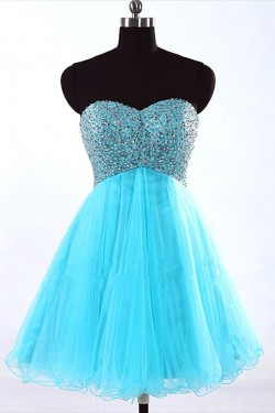 A-Line Sweetheart Short/Mini Beaded Tulle Prom Evening Cocktail Dresses ED011443
