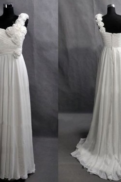 One-Shoulder Long White Chiffon Prom Evening Bridesmaid Dresses ED011444