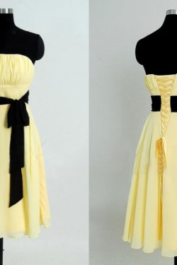A-Line Strapless Short Chiffon Prom Evening Bridesmaid Dresses ED011445