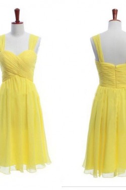 A-Line Straps Sleeveless Short Yellow Chiffon Prom Evening Bridesmaid Dresses ED011446