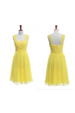 A-Line Straps Sleeveless Short Yellow Chiffon Prom Evening Bridesmaid Dresses ED011446