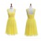 A-Line Straps Sleeveless Short Yellow Chiffon Prom Evening Bridesmaid Dresses ED011446