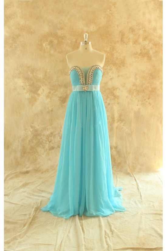 A-Line Beaded Long Blue Chiffon Prom Evening Formal Dresses ED011448 A-Line Beaded Long Blue Chiffon Prom Evening Formal Dresses ED011448