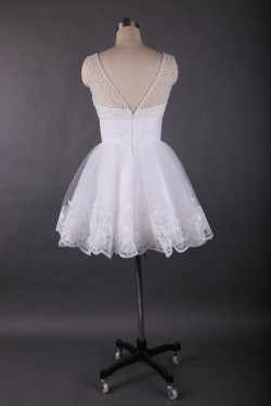 A-Line Short White Beaded Prom Evening Formal Dresses ED011449