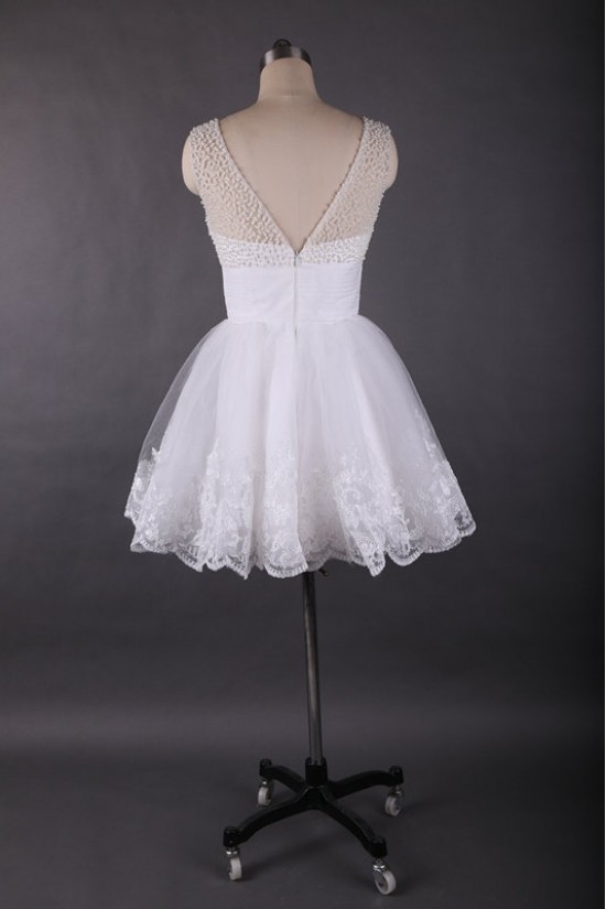 A-Line Short White Beaded Prom Evening Formal Dresses ED011449