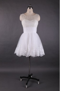 A-Line Short White Beaded Prom Evening Formal Dresses ED011449