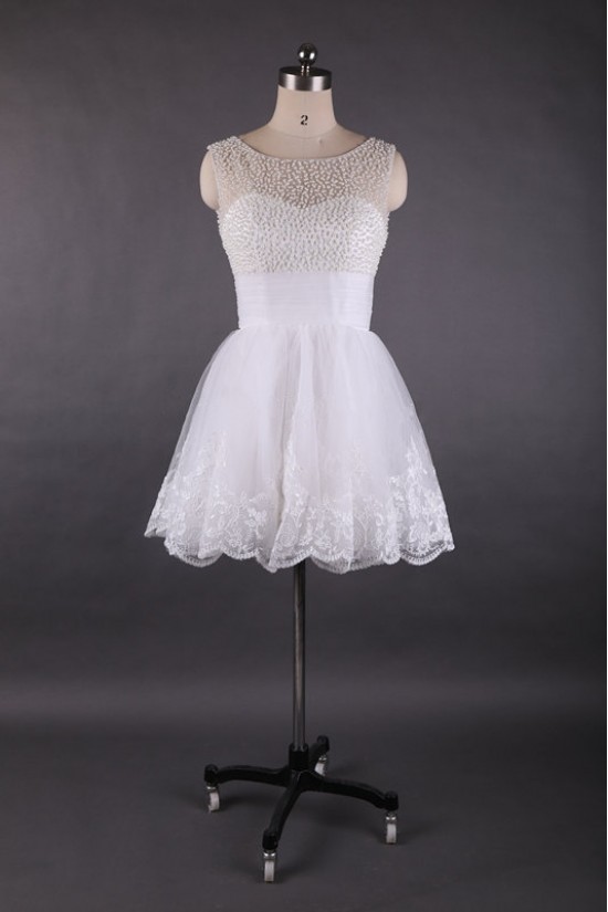 A-Line Short White Beaded Prom Evening Formal Dresses ED011449