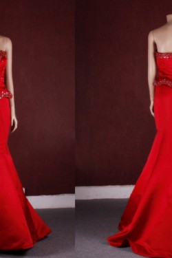 Trumpet/Mermaid Beaded Long Red Prom Evening Formal Dresses ED011452