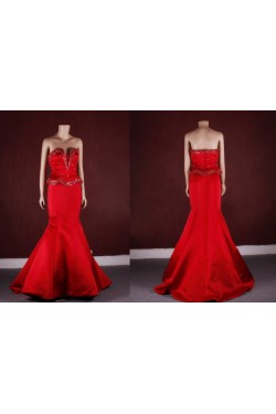 Trumpet/Mermaid Beaded Long Red Prom Evening Formal Dresses ED011452