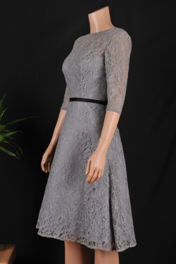 A-Line Bateau Short Grey Lace Prom Evening Formal Dresses ED011453